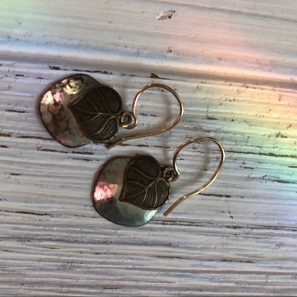 Handmade Gold + Silver Aspen Leaf Hammered Earring - Picture 3 of 4